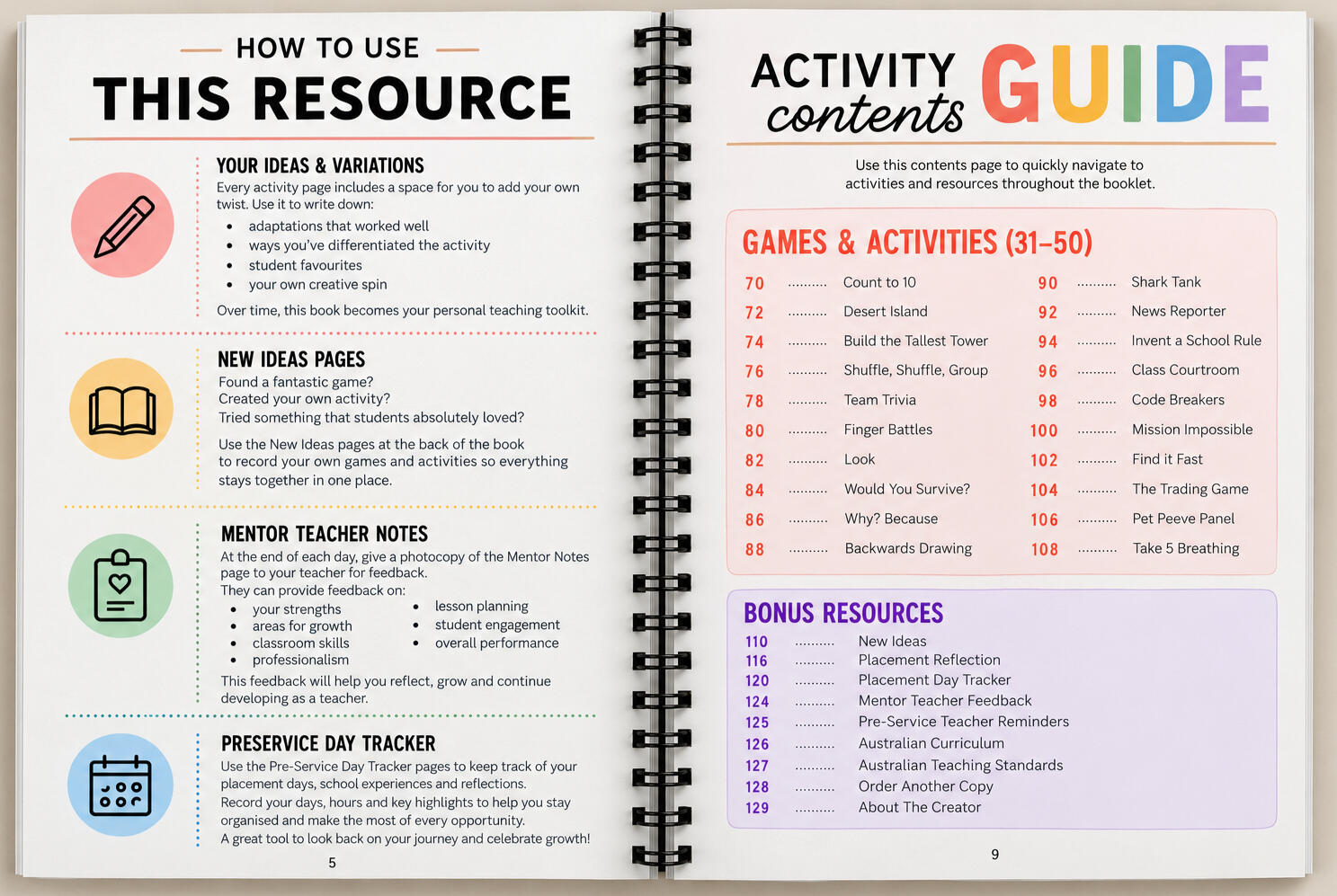 The ultimate pre-service resource packed with no-prep classroom games, activity variations, teacher tips and templates. Created for Australian F–12 pre-service teachers who need simple, engaging ideas that work in any classroom.